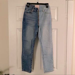 REVICE DENIM MISMATCHED HIGH WAISTED MOM JEANS